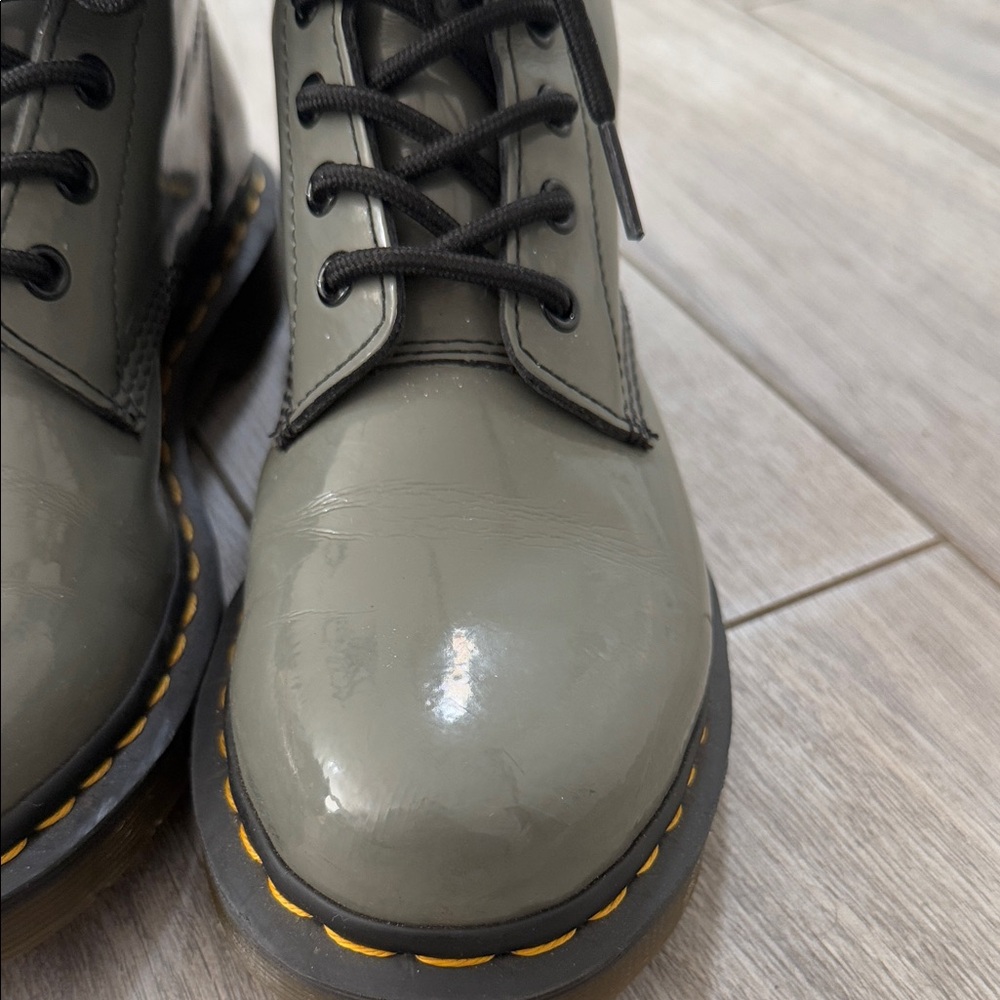 Dr. Martens Shiny Gray Lace-Up Boots - Picture 2 of 5